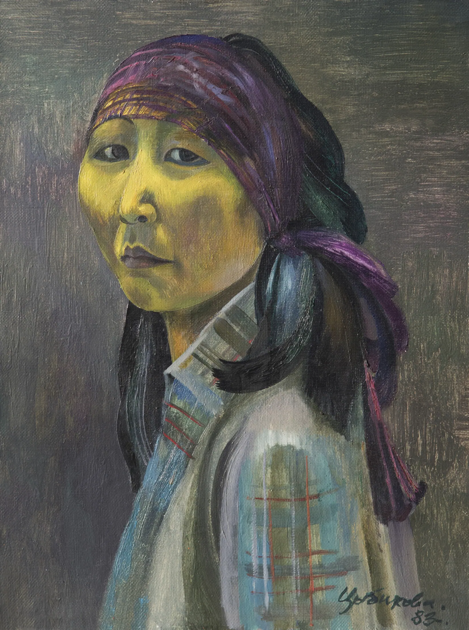 Автопортрет с лиловым шарфом, 1983