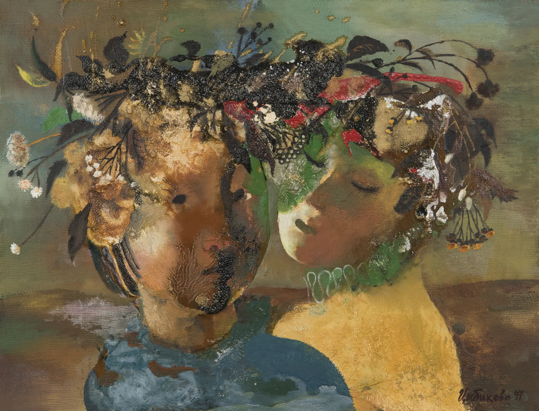 Две женские головки в венках, 1997