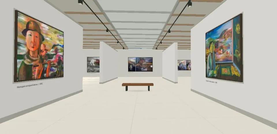 Светлый выставочный зал 3D-галереи с картинами Аллы Цыбиковой